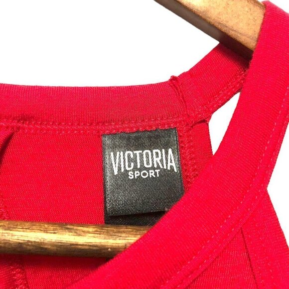 Victoria's Secret Sport Tank Top Size Medium Red with Silver Logo Open Back EUC - Picture 5 of 6